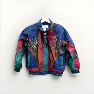 Active Stuff Vtg‎ MultiColor Nylon Windbreaker Jacket Sz M Colorblock Patchwork